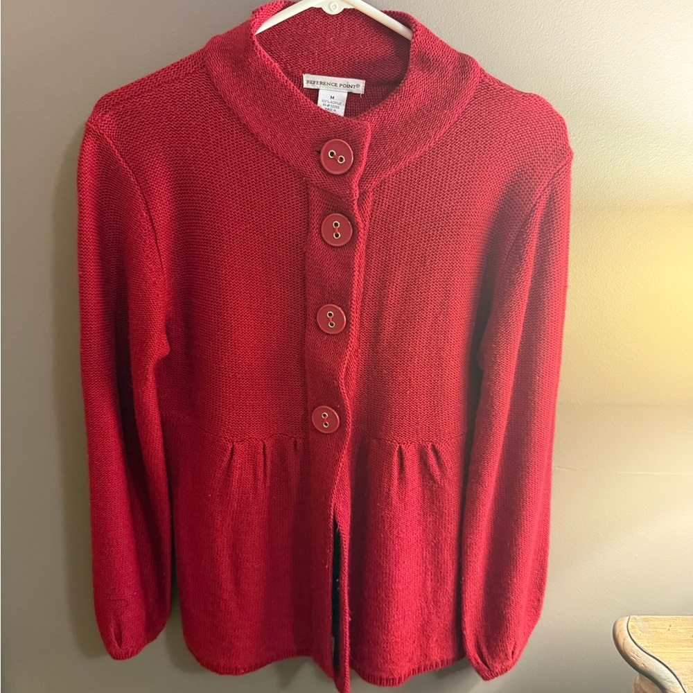Women's Red Button-Up Cardigan